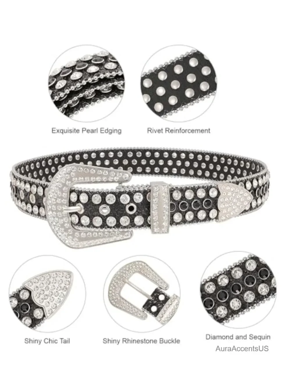 Studded Rhinestone Belt Faux Leather Western Cowgirl Y2K Bling